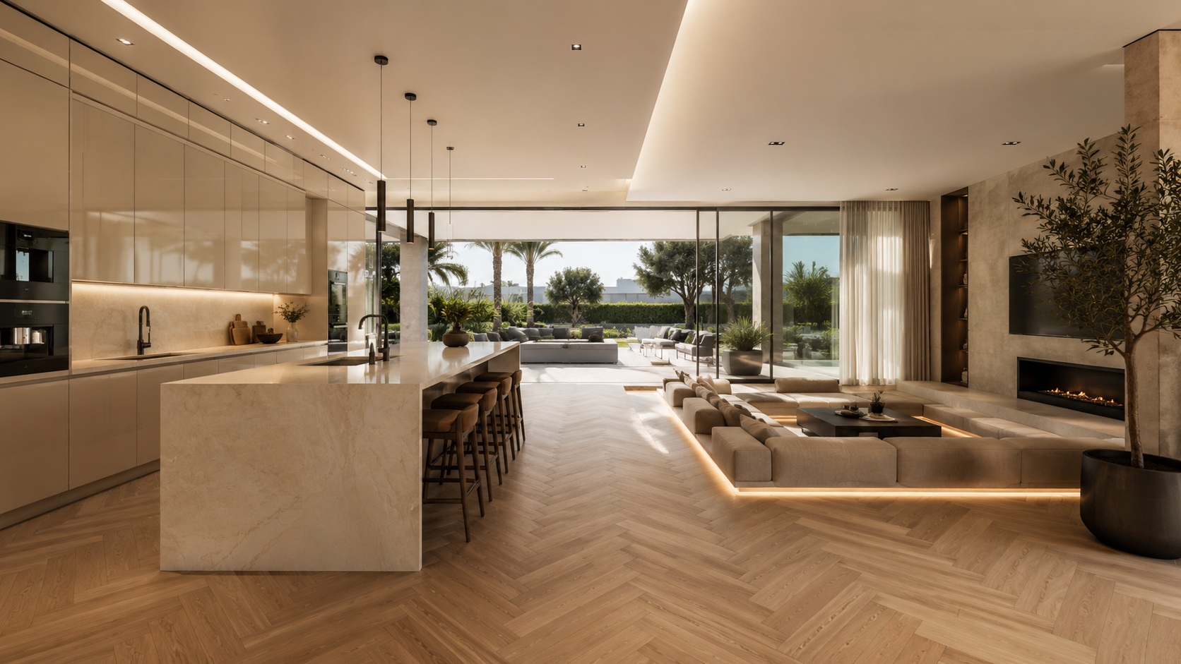 Contemporary open plan kitchen design in Abu Dhabi