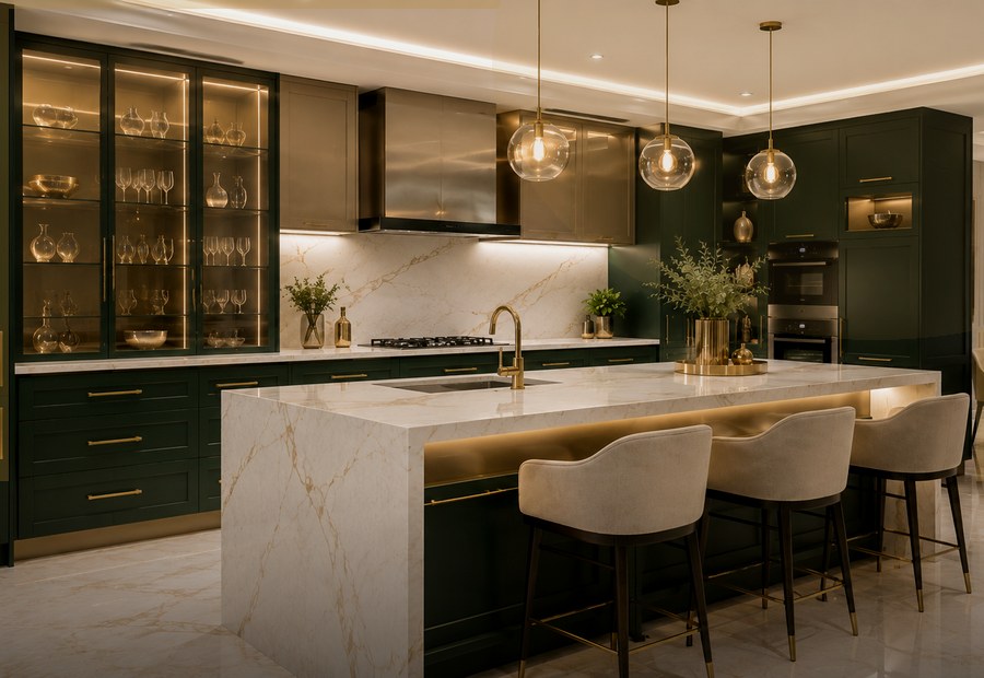 Modern handleless kitchen design in Abu Dhabi